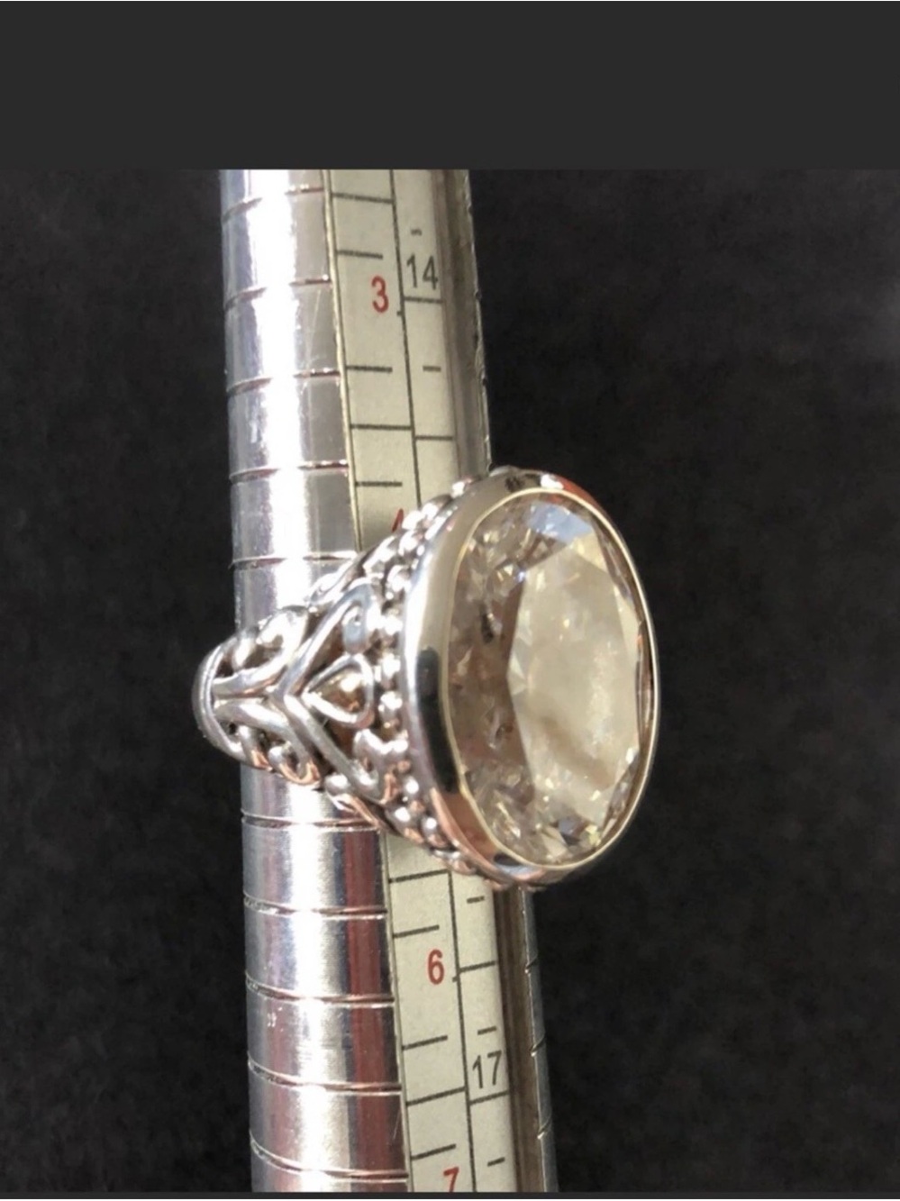 Sterling Silver Clear Crystal Statement Ring - Elegant Filigree Design